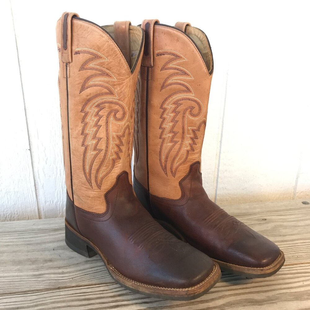 Old West Tricolor Mens Brown and Adobe Clay Leather Cowboy Boots 8 EE BSM1825